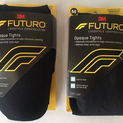 LOT of 2 FUTURO 3M Opaque Tights Women's MEDIUM Black Moderate Compression Level